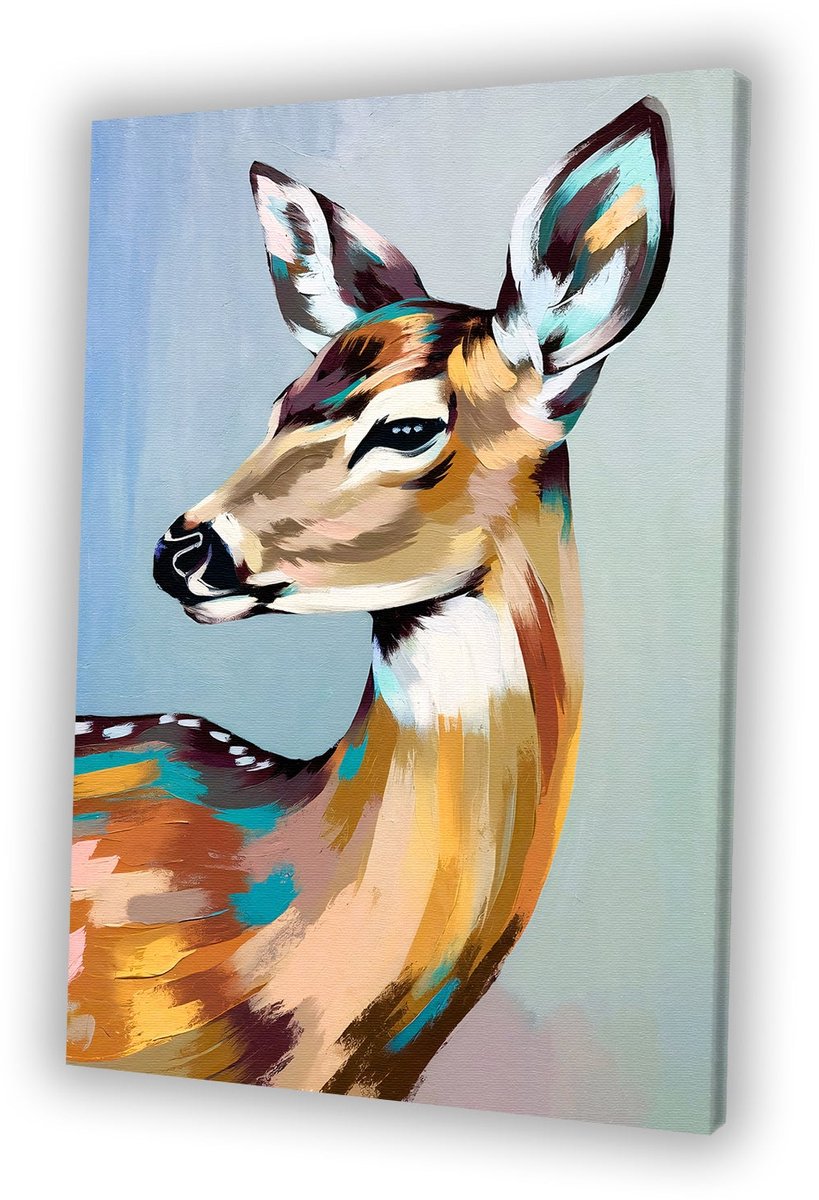 Kleurrijke herten in pop-art - Hert canvaskunst - Kunstwerk dier - Pop Art - Wanddecoratie klassiek - Slaapkamer wanddecoratie - canvas 80x120 cm
