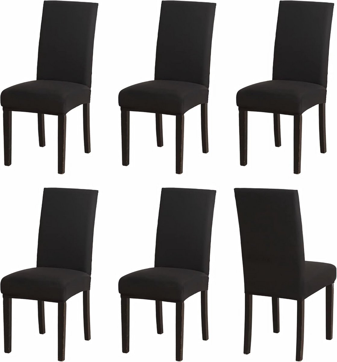 Stretch Stoelhoezen Set van 6 voor Eetkamerstoelen - Afneembaar en Wasbaar - Zwart