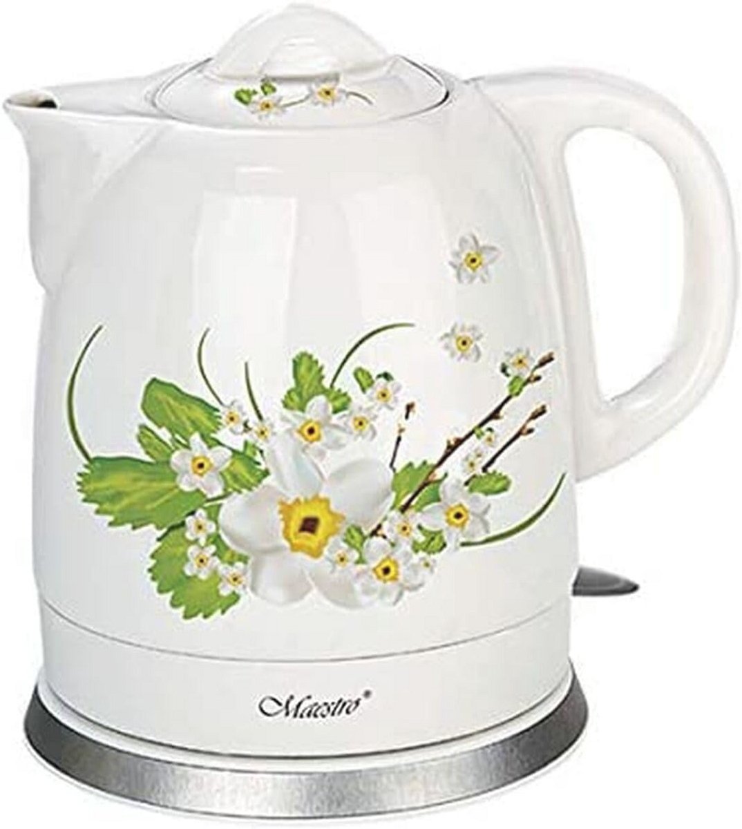 Keramische Waterkoker 1,5L met Elegante Bloemenmotief - Automatisch Uitschakelen en Oververhittingsbeveiliging