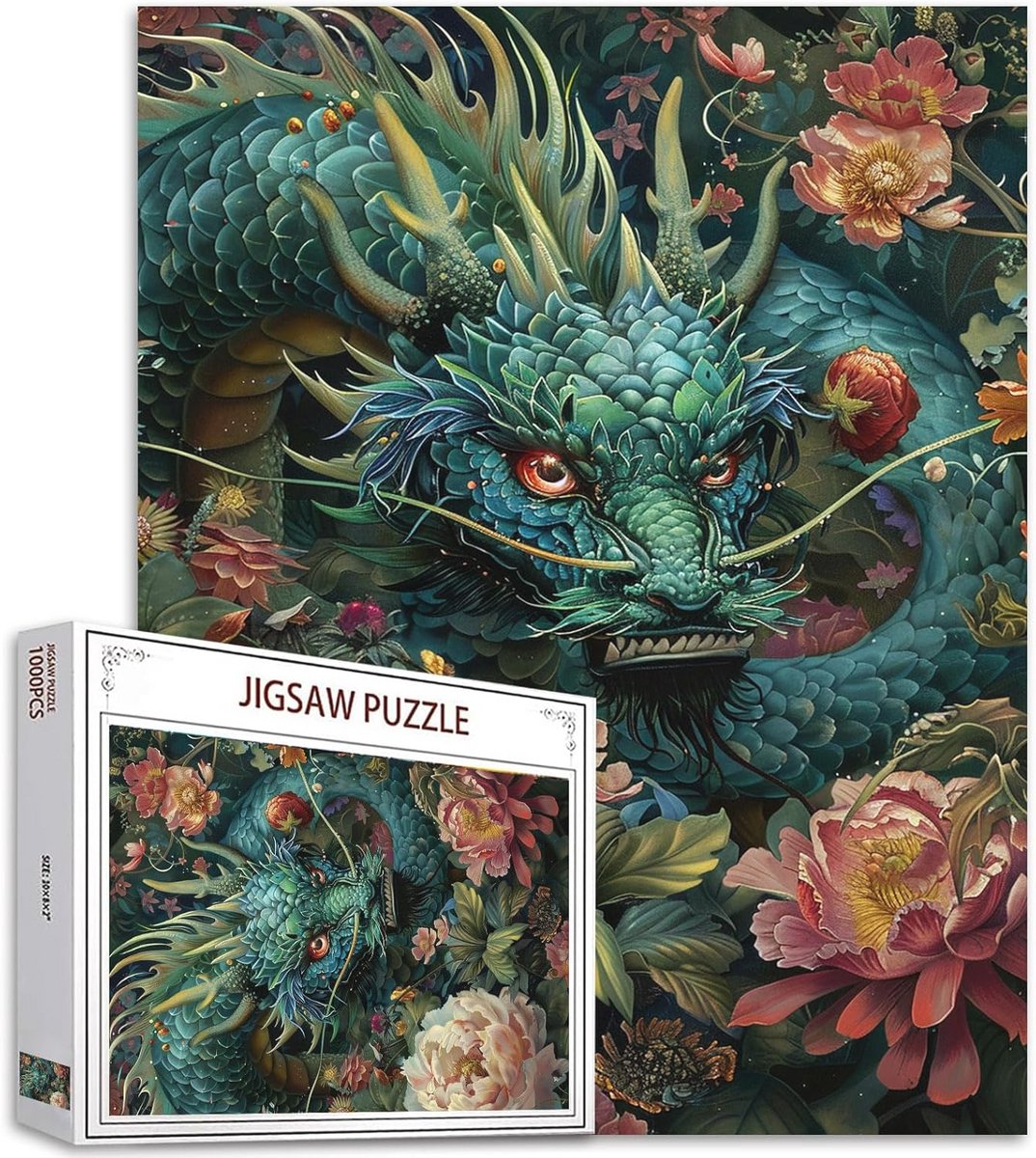 1000 stukjes legpuzzels voor volwassenen - Groene Draak Schilderij - Betoverde Tuin Creatieve Puzzel