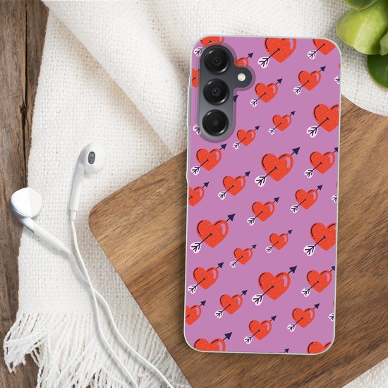 Coque de téléphone compatible avec Samsung Galaxy A16 - Motif Hartjes - Rouge - Violet - Imprimé - Amour - Coque en Siliconen