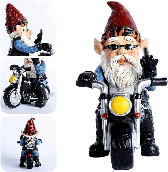 Mrs. Jones Tuinkabouter Op Een Motorfiets Decoratie Voor In De Tuin En Op Het Terras