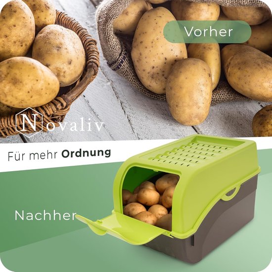 Aardappelbewaardoos - groot 9L - GROEN - Aardappeldoos - Stapelbare groentekist, uienkist, aardappelmand, fruitkist, aardappelkist, uienbewaarbak, wortelbewaarbak van Rotho — afbeelding 3