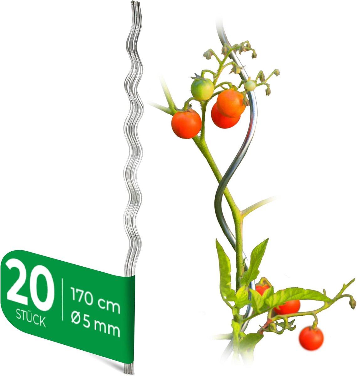 20 stuks tomatenstokken 170 cm x 5 mm Ø trellis voor tomaten en komkommers tomatentoren trellisstokken tomatenstokken 170 cm trellissteunen voor klimplanten plantenstokken tomatenstok bonenstokken