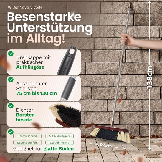 2x kamerbezems met steel PAARDENHAAR mengbezem zachte borstelharen kastbezem met telescopische steel gemengde paardenhaar bezem voor laminaat en parket paardenhaar bezem natuurlijke borstelharen huisbezem van com-four — afbeelding 3