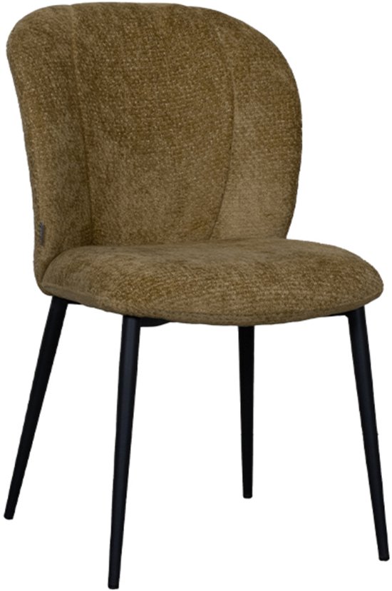 Chaise de salle à manger LABEL51 Vino - Jaune - Velours - Cadre noir - Chaise - Chaise de salle à manger normale