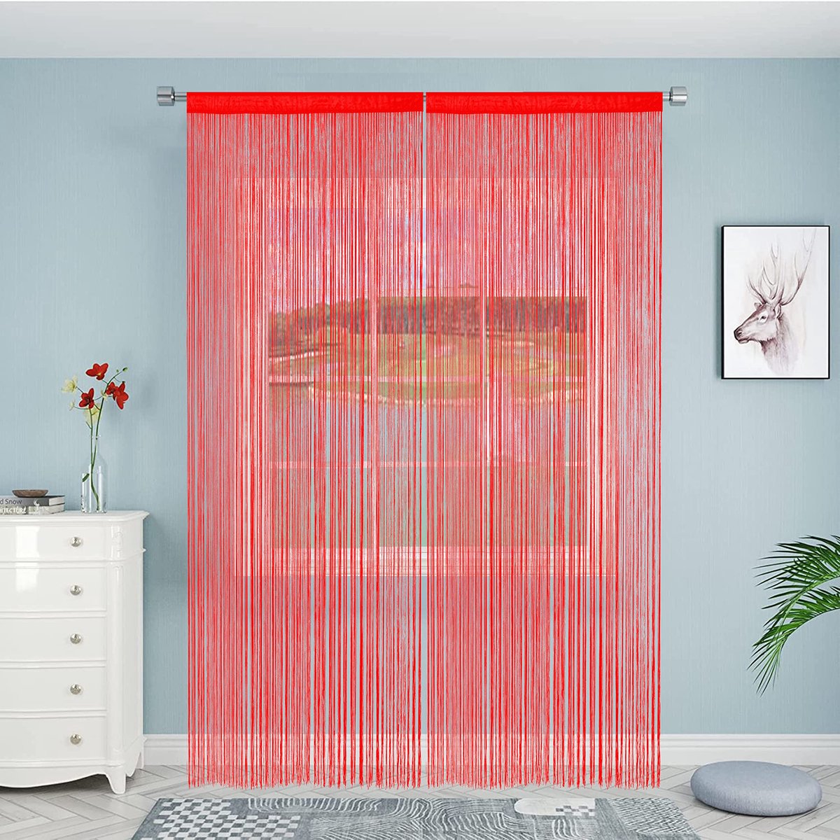 Unyqoos Decoratief Gordijn voor Deur en Raam - Elegant Ruimteverdeler met Veelzijdige Toepassingen rood