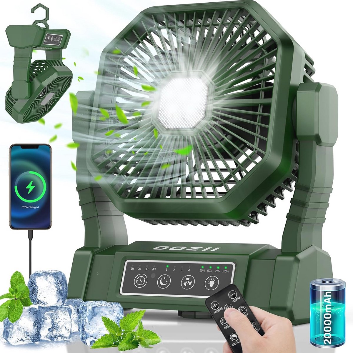 Multifunctionele Campingventilator met Powerbank en LED-Lantaarn - 20.000 mAh, Stil en Draagbaar