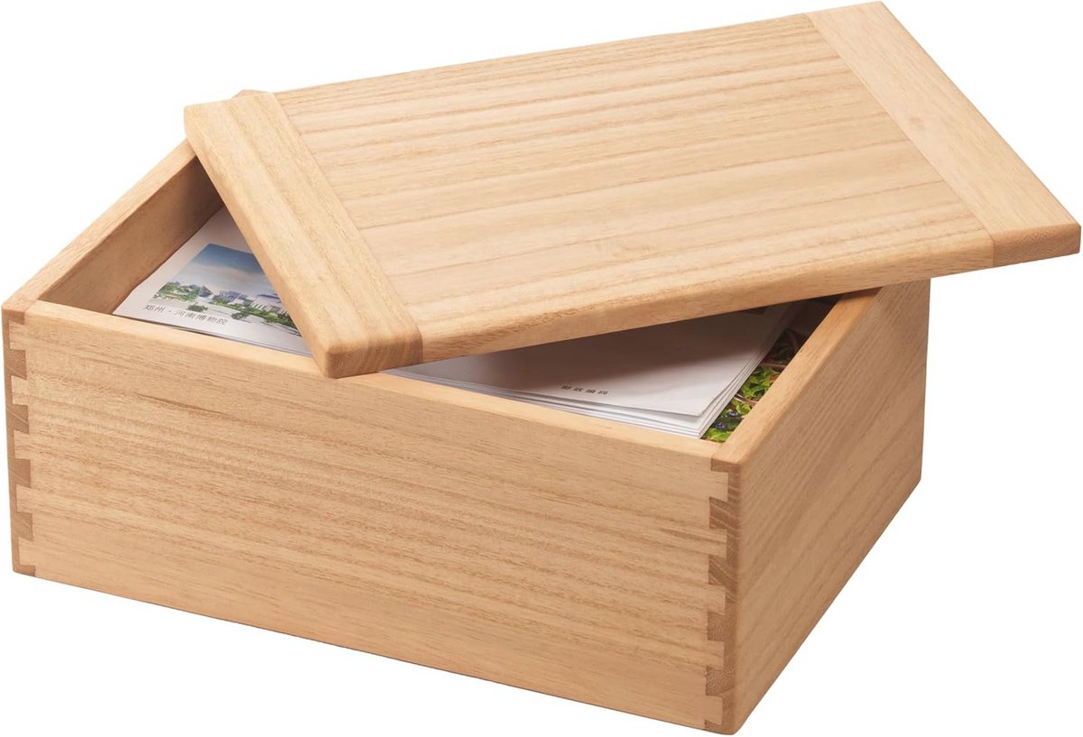 Houten opbergdoos met deksel en rollend dienblad voor kantoor en interieur