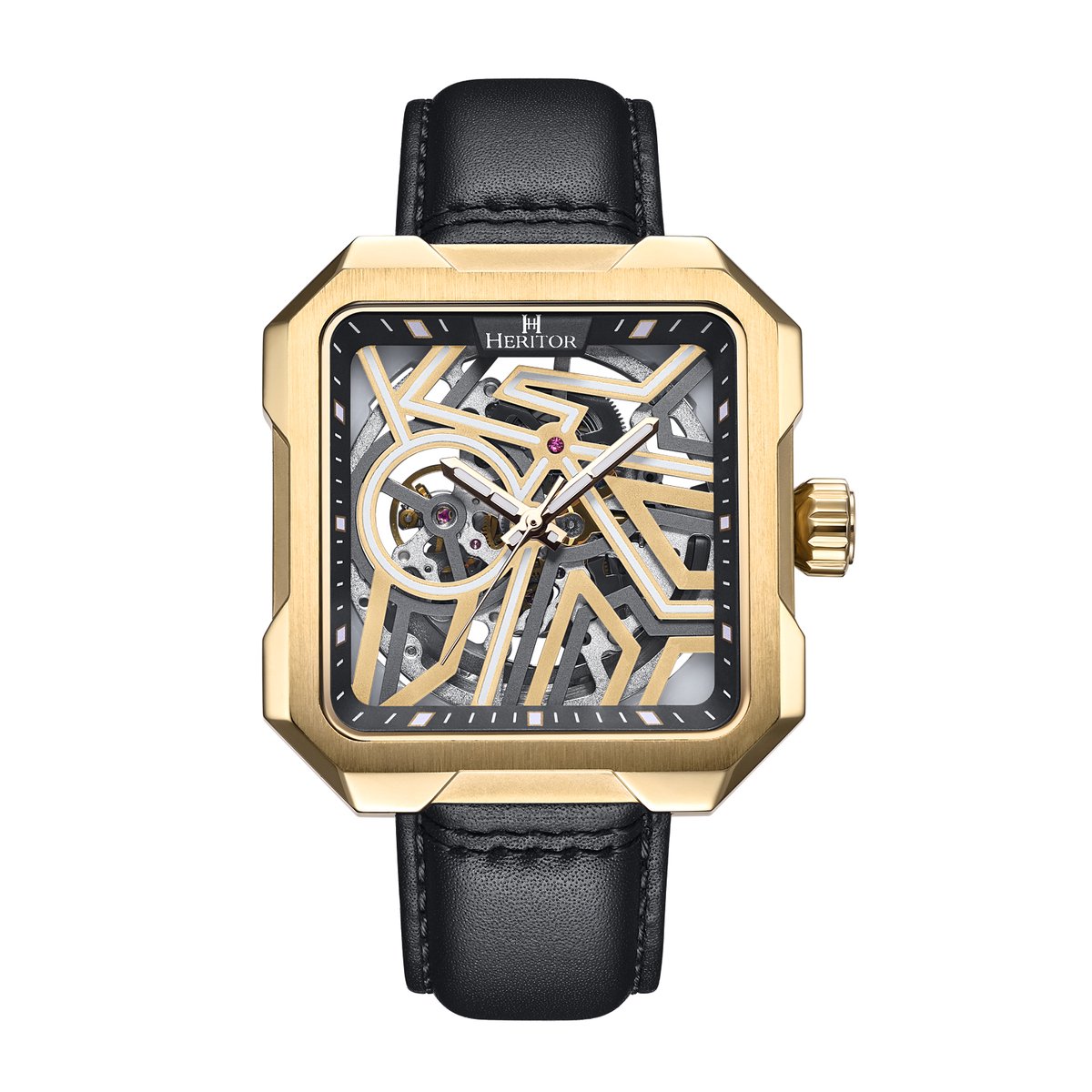 Heritor Automatic Campbell leren band skelethorloge - goud