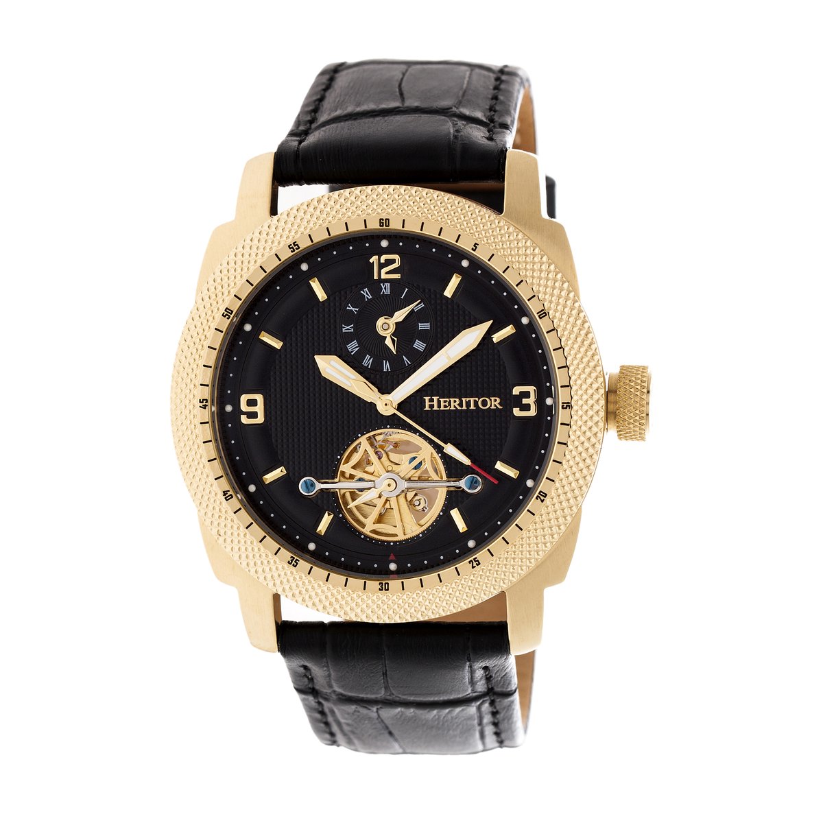 Heritor Automatic Helmsley Semi-Skelet leren band horloge - Goud-Zwart