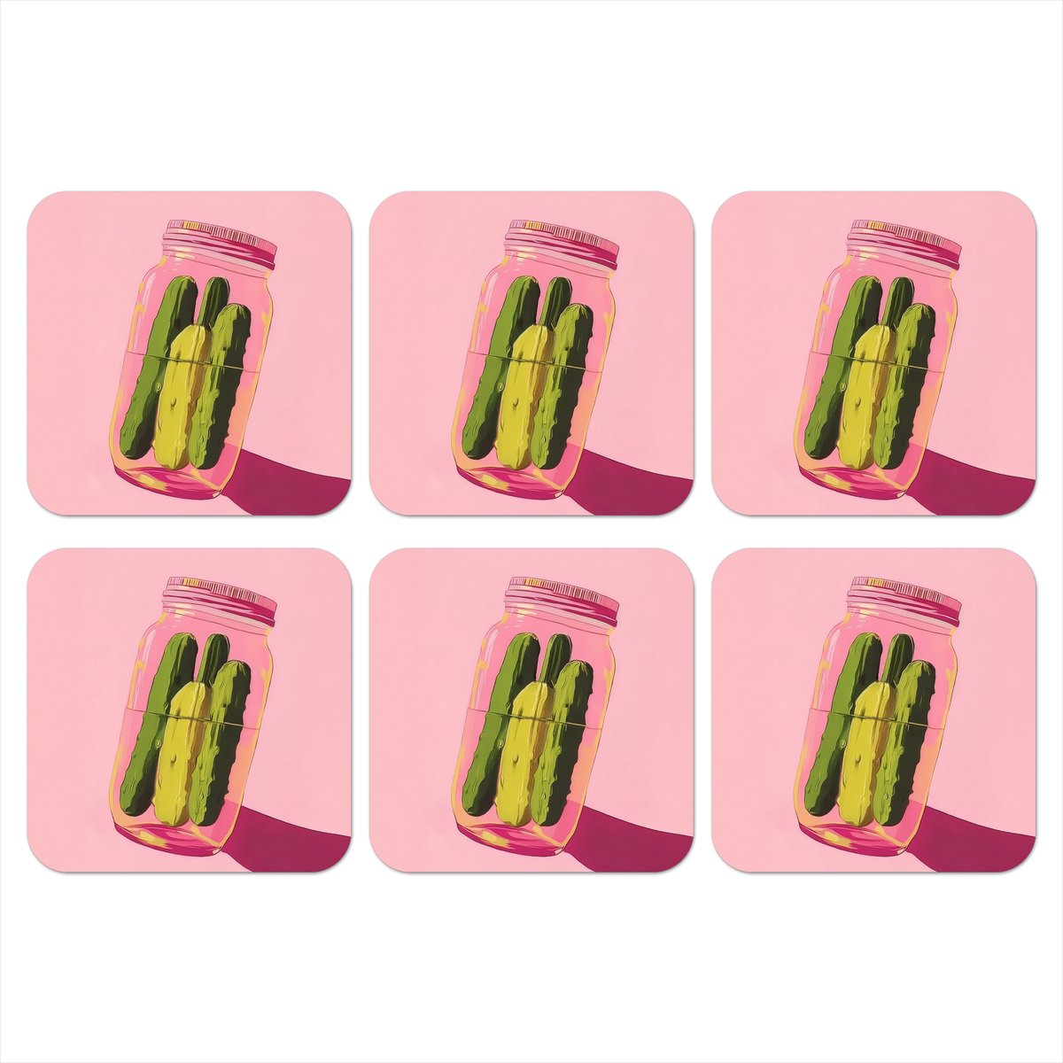 Onderzetters voor glazen - Augurken - Pot - Schaduw - Roze - 10x10 cm - Glasonderzetters - 6 stuks