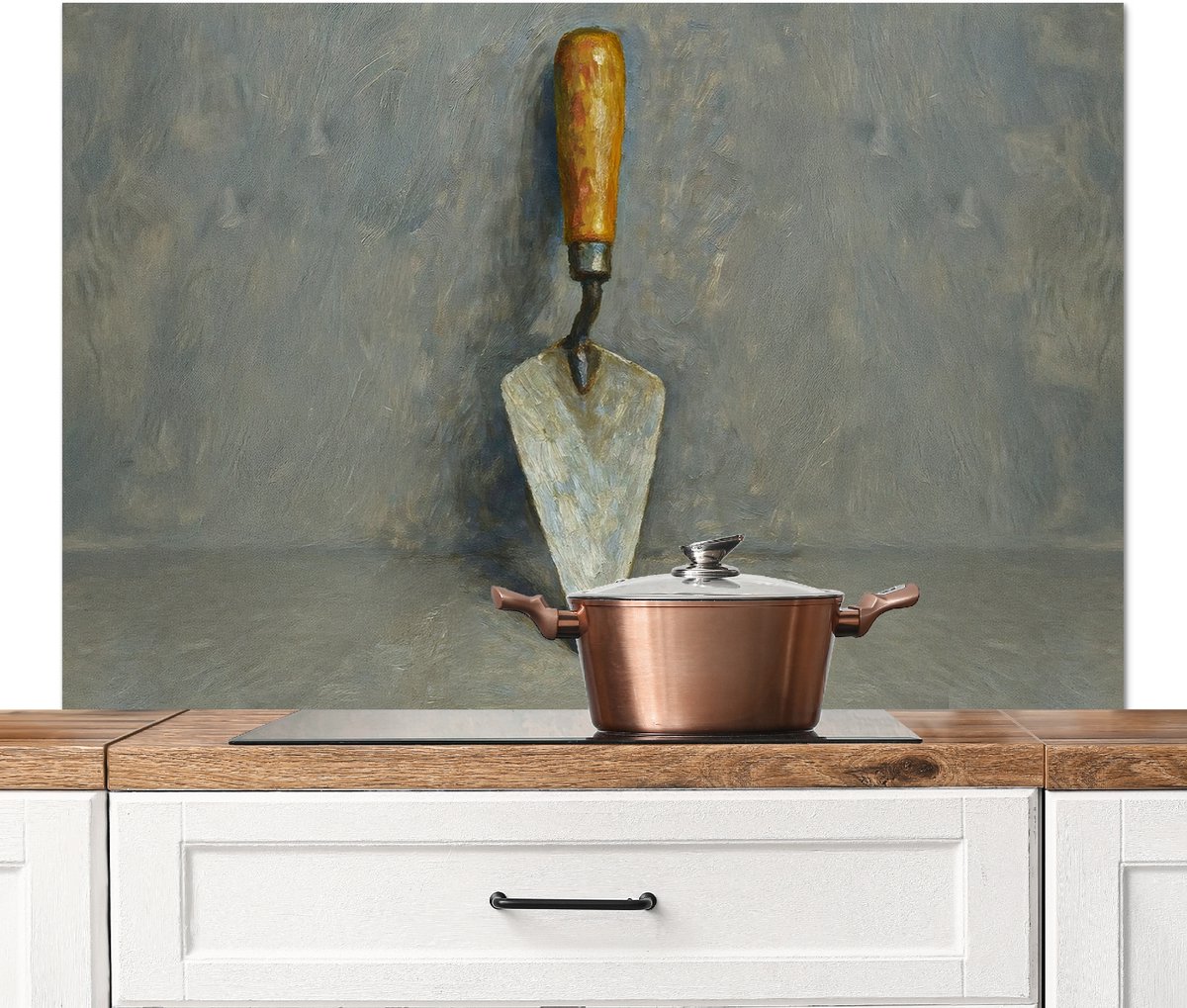 Spatscherm keuken 120x80 cm - Kookplaat achterwand Troffel - Verf - Gereedschap - Muurbeschermer - Spatwand fornuis - Hoogwaardig aluminium