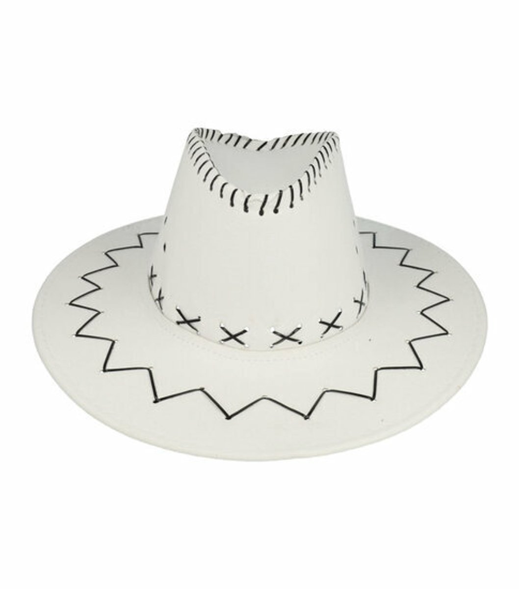 Haarsoires Cowboyhoed - Western hoed met stiksel onesize - Wit - Cowboy Hoed - Dames & Heren - Festival Carnaval Themafeest