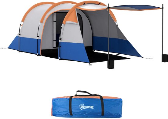 Tunneltent - Familietent 3 persoons - Kampeertent met drie ingangen - Waterdicht - Oranje van Merkloos — afbeelding 5