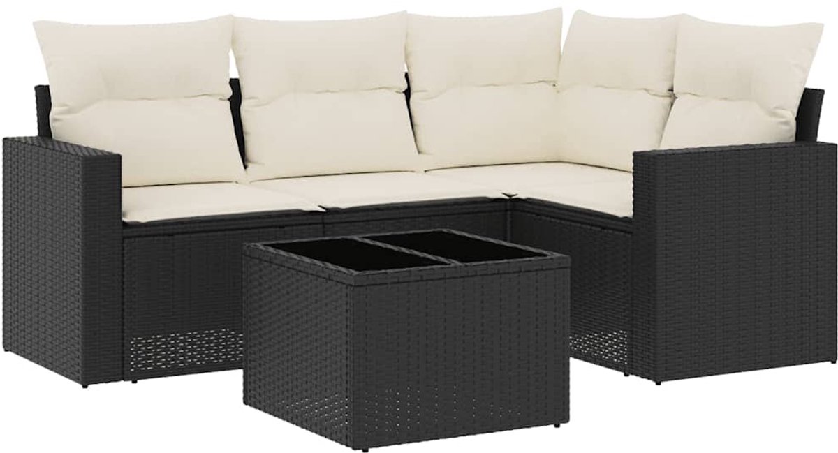 vidaXL 5-delige - Loungeset - met - kussens - poly - rattan - zwart