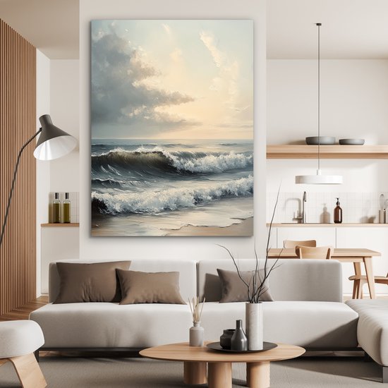 Tableau sur aluminium 120x160 cm - Décoration murale en métal - Plage - Mer - Coucher de soleil - Décoration murale en métal pour salon - Décoration industrielle - Photo sur Dibond - Accessoires industriels pour chambre