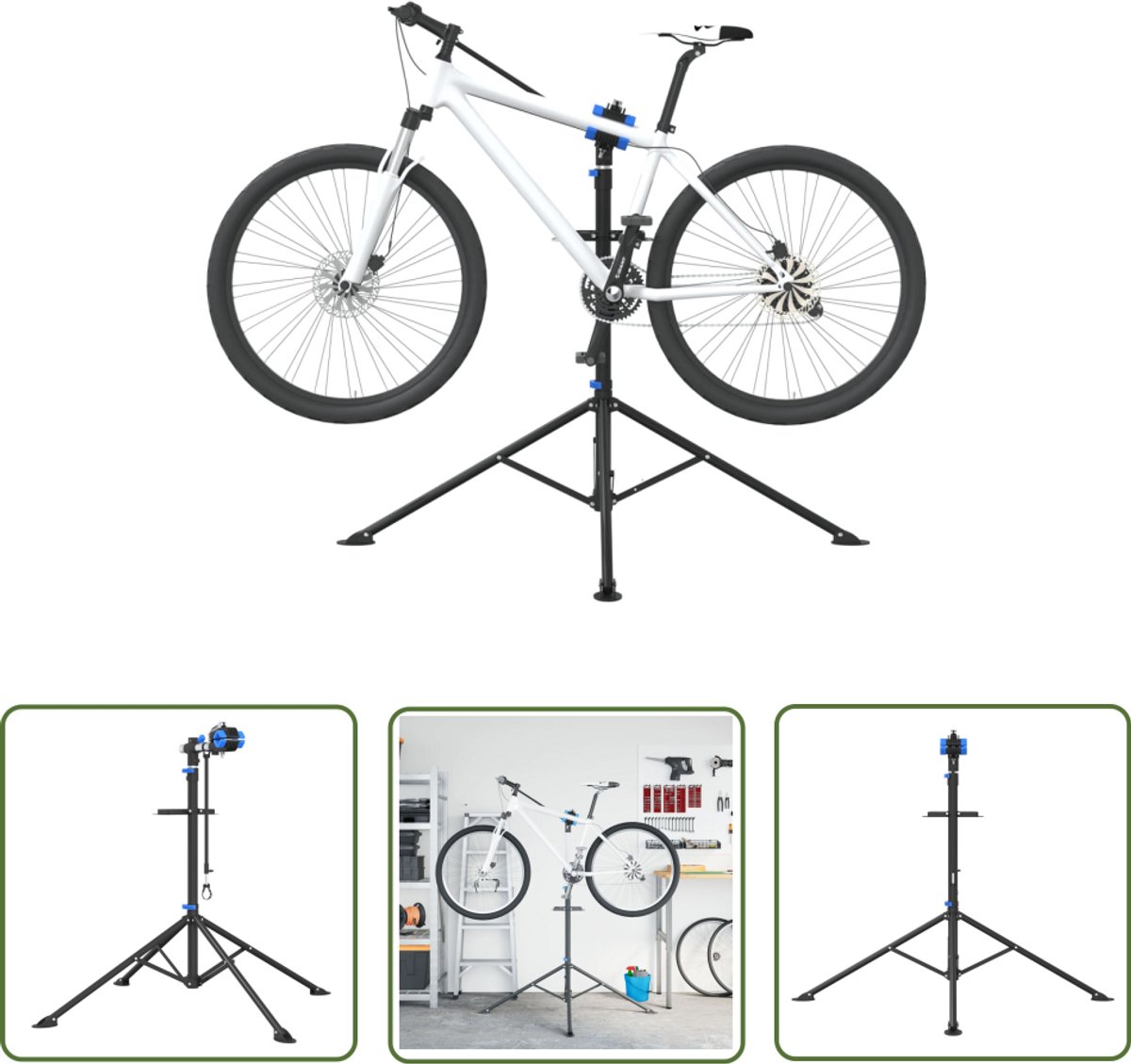 The Living Store Fietsreparatiestandaard inklapbaar 108-188 cm blauw staal - Fietsreparatiestandaard - Fietsstandaard - Reparatiestandaard - Bike Stand - Fietsonderhoud
