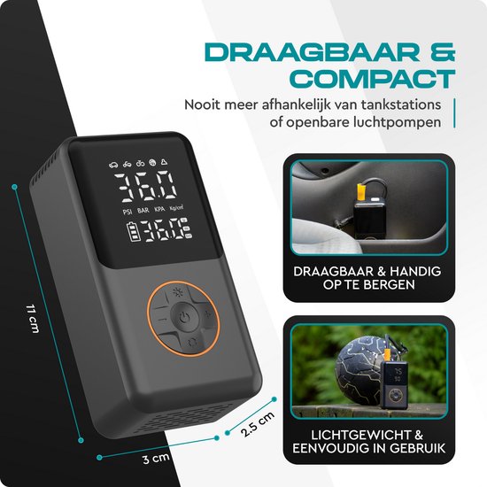 Carsweep® Bandenpomp - Elektrische Bandenpomp - Compressor 10.8 Bar - Luchtcompressor - Auto bandenpomp — afbeelding 5