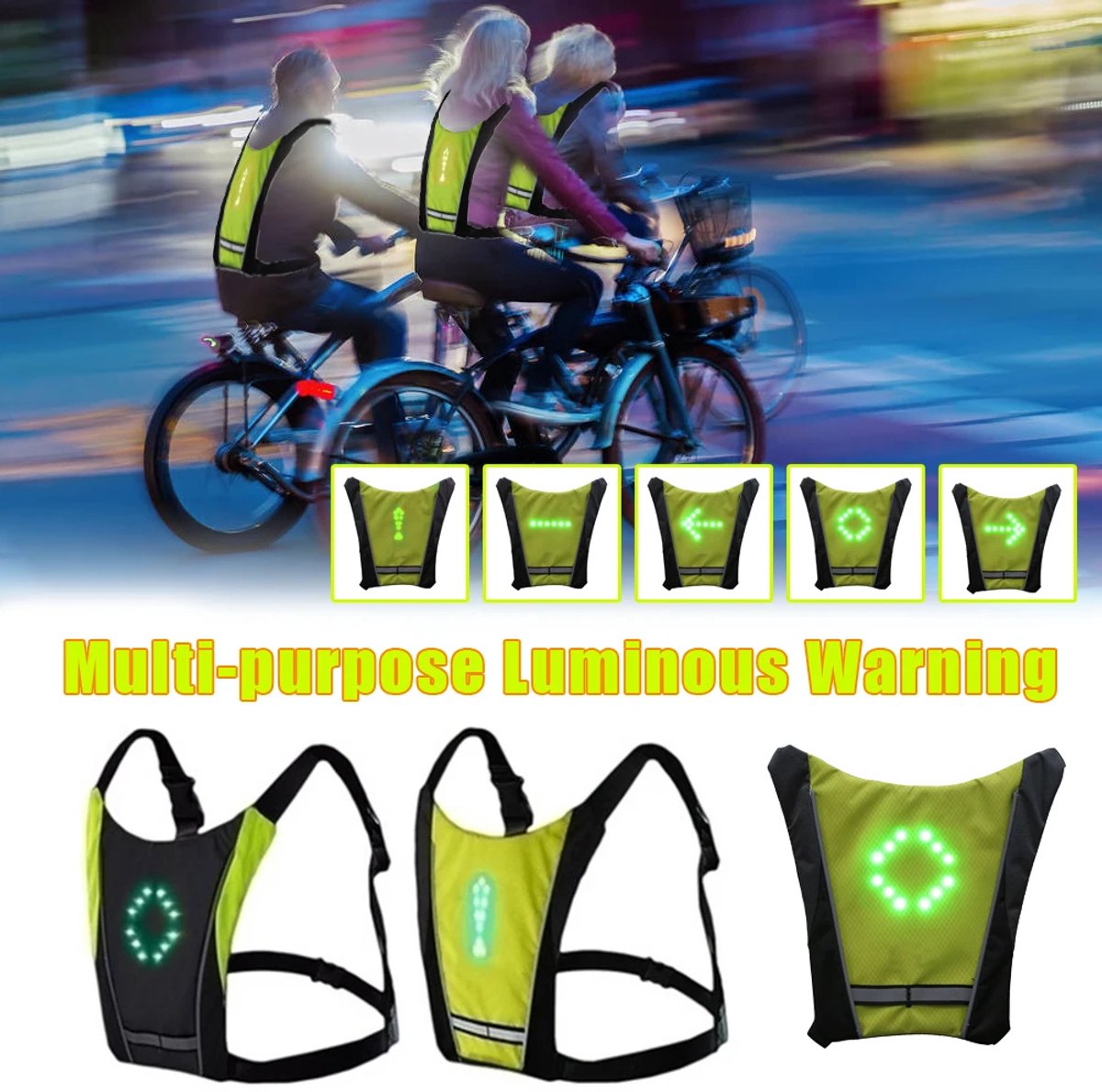 Led Nachtfietsvest Hardlopen Richtingaanwijzer Vest Led Reflecterende Vest Waarschuwingsrichting Rugzak Met Afstandsbediening