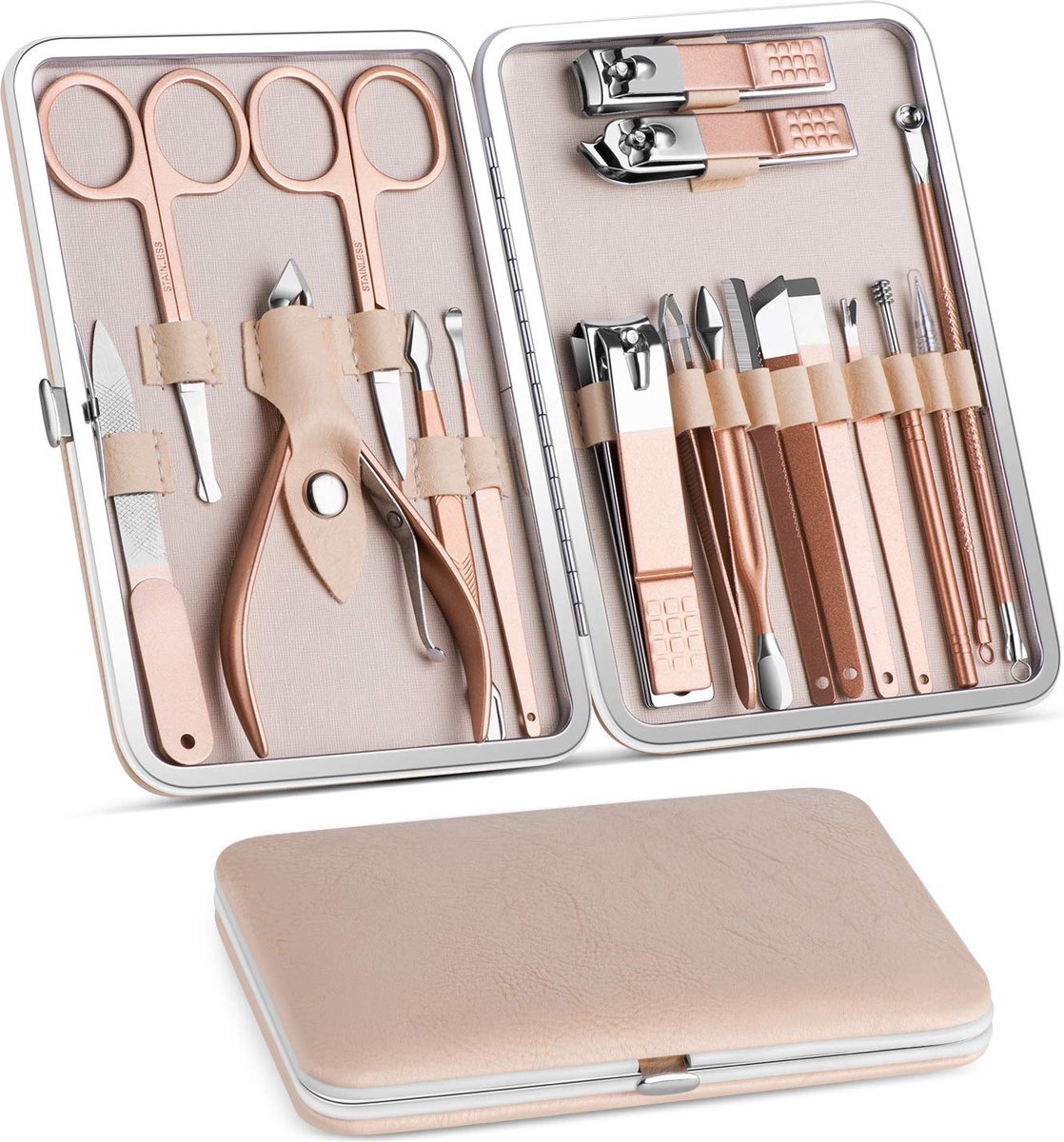 Goedkoopste JC's - 18-delige Professionele Manicure Set & Pedicureset met Nagelvijl & Nageltang – Nagelset met Nagelschaartje & Huidverzorging – Manicure Etui - Nagelknipper - behandeling nagels en huid