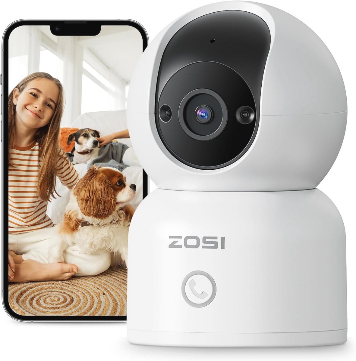 1080P Wi-Fi Beveiligingscamera Binnen met 360° Draaibare Lens en AI Detectie