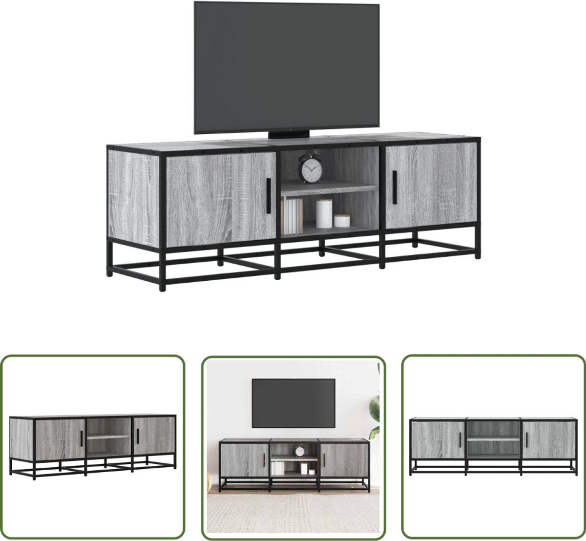 vidaXL Salontafel - Tv Meubel - Tv-meubel 120x35x41 cm bewerkt hout metaal grijs sonoma eiken - Opbergkast - Houten Tv Stand - Industrieel Design