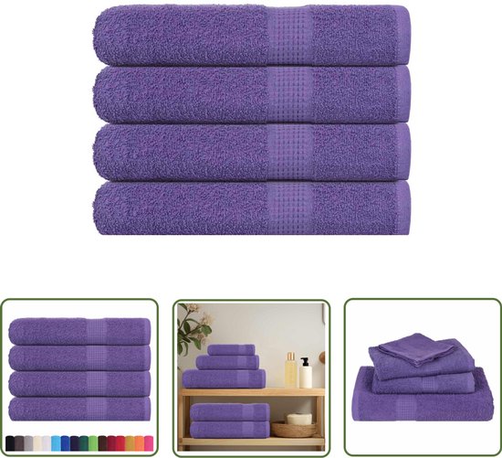 Handdoeken The Living Store 4 pièces 100x200 cm 360 g/m² 100% coton violet - Handdoeken de bain - Set de serviettes - Handdoeken en coton - Grandes Handdoeken - Handdoeken violettes