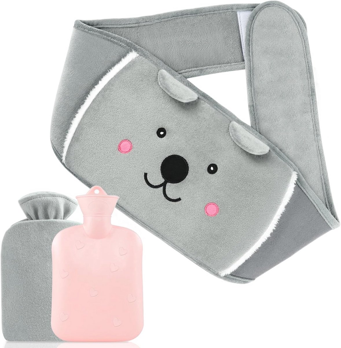 Warmwaterkruik met zachte pluche hoes - 1 liter - voor vrouwen en kinderen - voor menstruatie - nek schouder rug benen - menstruatiepijn - rubber