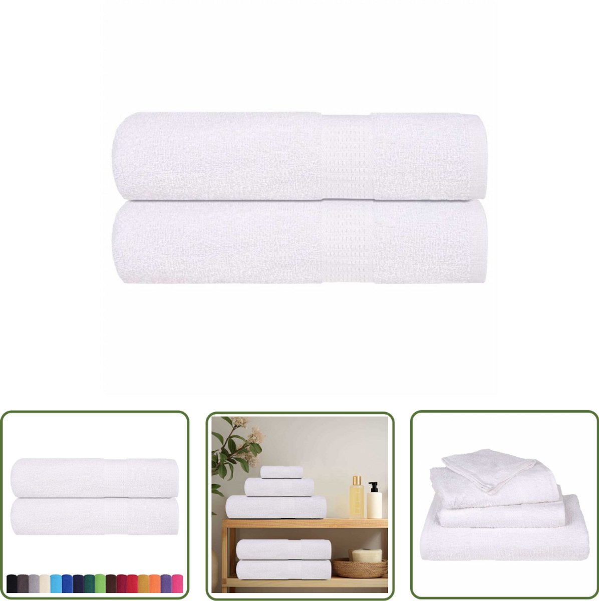 The Living Store Badhanddoeken 2 st 100x150 cm 360 g/m² 100% katoen wit - Badhanddoek - Katoenen Handdoek - Badlaken - Handdoekset - Witte Handdoek