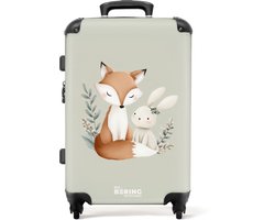 NoBoringSuitcases.com NoBoringSuitcases.com® - Kinderkoffer - Kindertrolley jongen en meisje - Vos en konijn omringd door groene blaadjes - Koffer kind groot - 20 kg bagage
