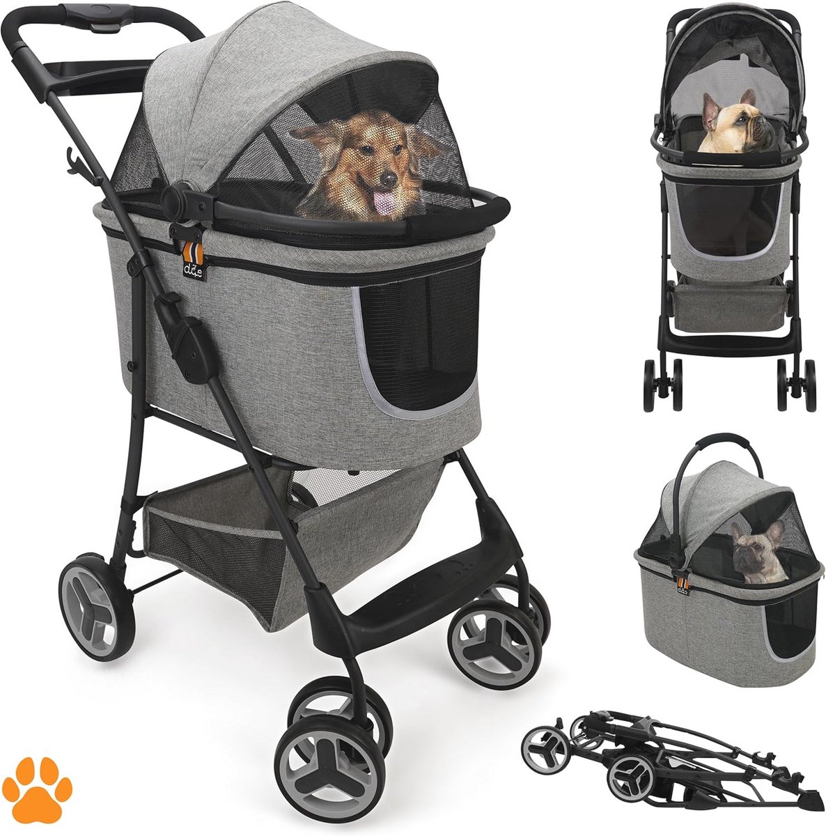 2-in-1 Buggy voor Huisdieren met Draagmand - Opvouwbaar en Multifunctioneel