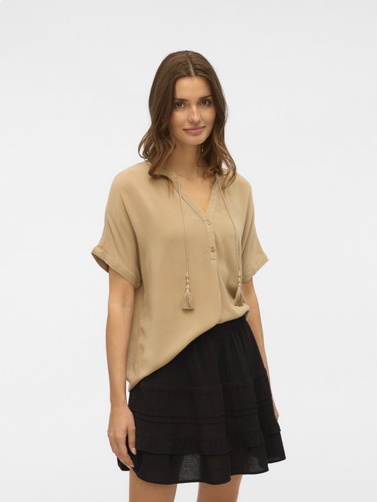 Vero Moda T-shirt Vmbente Ss Wide Top Wvn Ga 10329387 Silver Mink Dames Maat - M