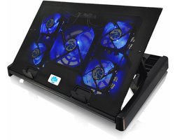 Laptop Koeling Tray met 5 Fans en Blauw Achterlicht - Ideaal voor Gaming en Grote Laptops