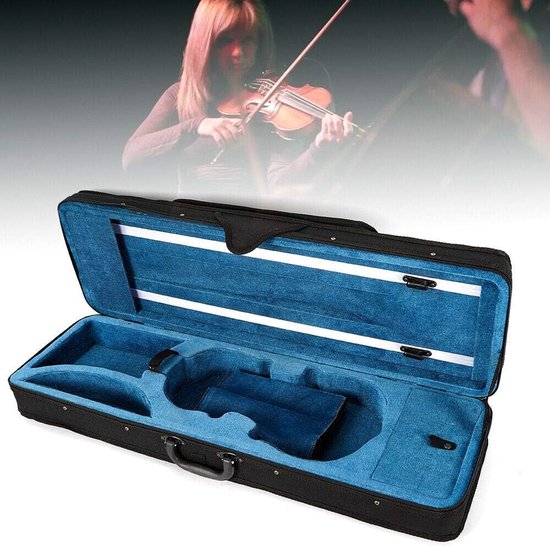 Vioolkoffer voor 4/4 viool met verstelbare riemen – zwart en blauw