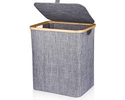 Wasmand - Grote opvouwbare wasbox met deksel 60 liter - Grijs organiser voor badkamer en kleding wasmand