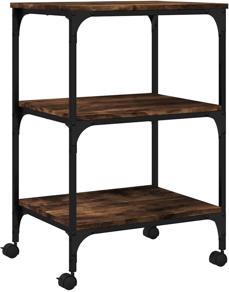 vidaXL Printerkastje - 3-laags - 50x41x75 - cm - bewerkt - hout - gerookt - eiken