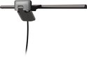 De zilverkleurige BenQ ScreenBar Halo monitorlamp, met een kabel, zijaanzicht.
