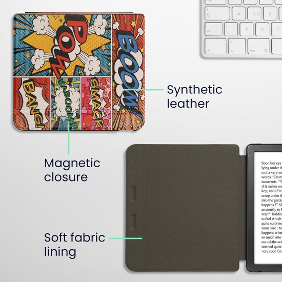 kwmobile e-reader hoesje geschikt voor Kobo Libra Colour hoes - E reader flip case met magnetische sluiting - Ereader cover - Stripboek design in meerkleurig van Merkloos — afbeelding 2