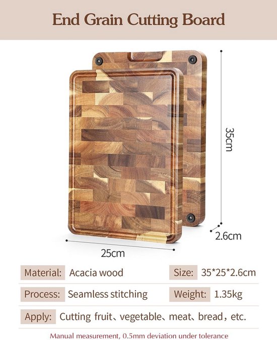 WILLKOMMEN Snijplank van Acaciahout voor de Keuken, 3,8 cm Dik Slagersblok met Sapgleuf, 40,6 x 30,5 cm Charcuterieplank voor Groenten, Fruit, Kaas