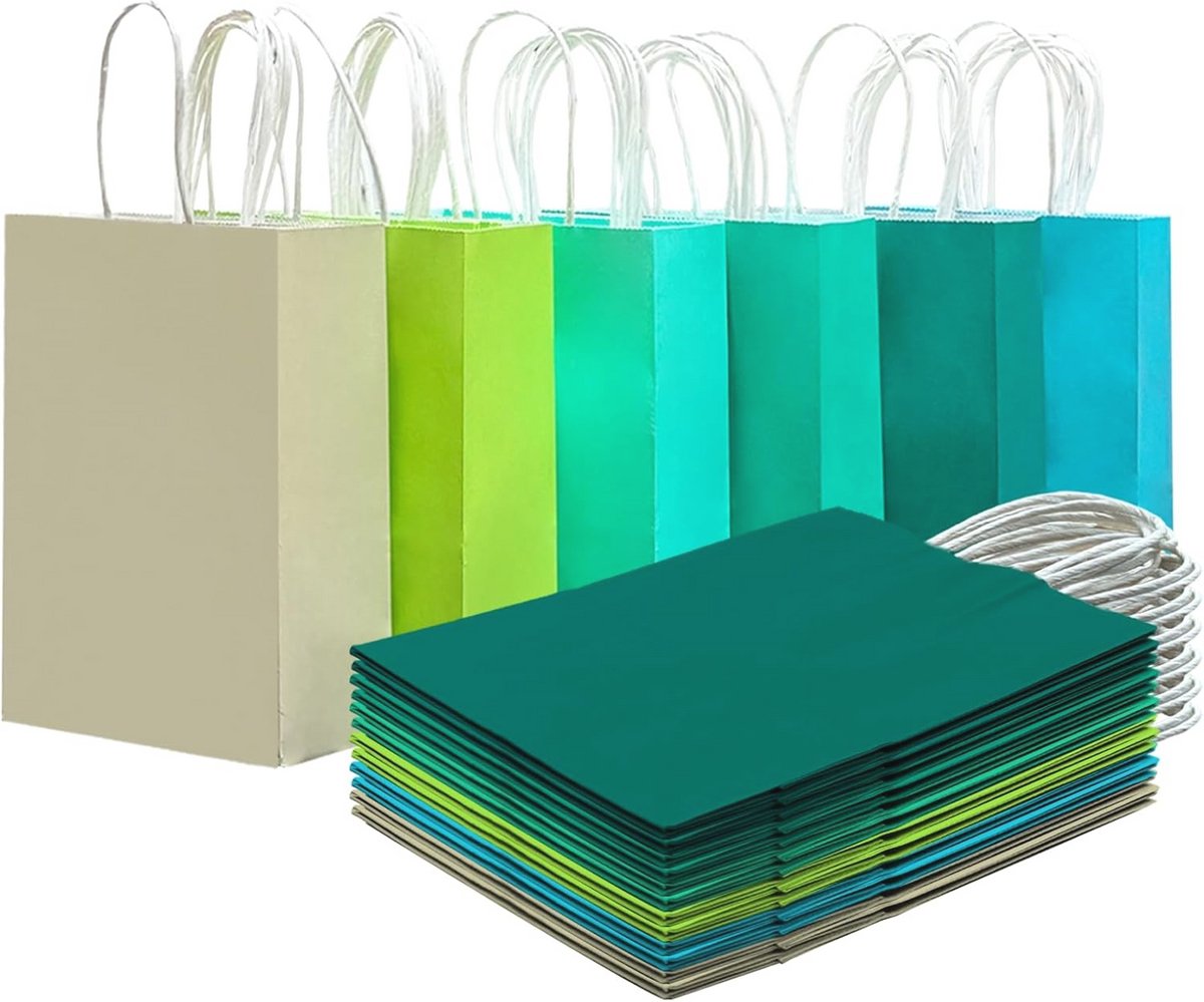 30 Stuks Kleine Cadeautasjes met Handgrepen - Bulk Geschenkzakjes in 6 Groene Kleuren (15 x 8 x 21 cm)
