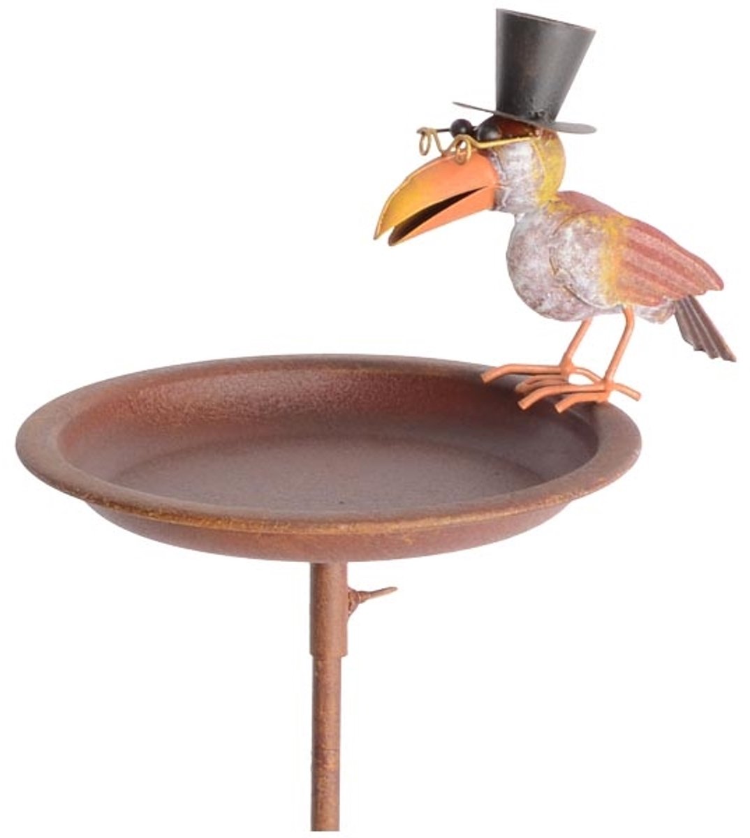 Tuinsteker vogel voerderplaats vogeldrinkbakje met grappige vogel 22x19,5x127 - metaal vogel badje