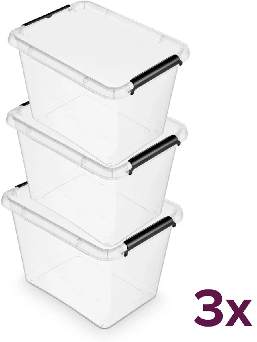 Orplast opbergbox 19 liter (voordeelbundel) - simplestore - Transparant - Stapelbaar | Nestbaar | Met deksel - Opbergbox met deksel - Opslagbak - Opslagbox- Opbergbak