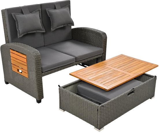 Merax 2-in-1 Lounge Ligbank voor Buiten – 2-zits Tuinbank met ...