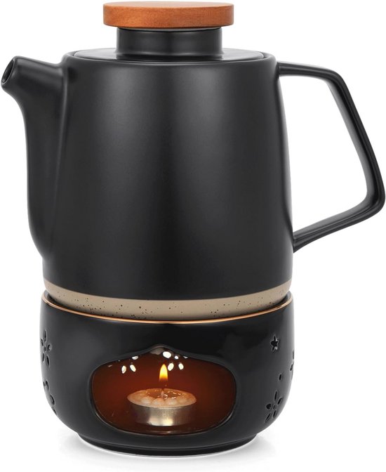 Theepot met zeef 500 ml, keramische theepot zwart met uitneembare Theepot met zeef 500 ml, keramische theepot zwart met uitneembare
