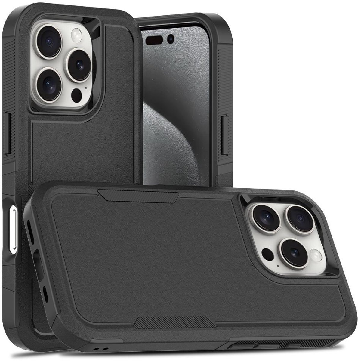 Mobigear Hoesje geschikt voor Apple iPhone 16 Pro Telefoonhoesje Hardcase | Mobigear Heavy Armor Backcover Shockproof | Schokbestendig iPhone 16 Pro Telefoonhoesje | Anti Shock Proof - Zwart