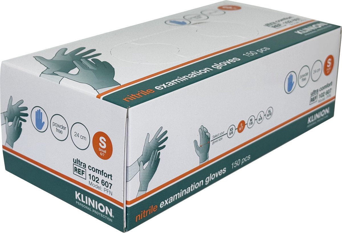 Klinion Personal Protection Ultra Comfort - Handschoenen - Nitril - Poedervrij - Maat S (Small) - Blauw - 150 stuks