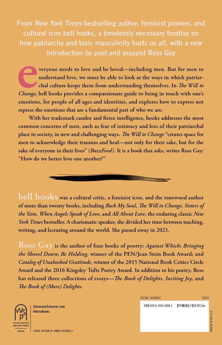 Achterkant van een boek met tekst over de inhoud, auteur bell hooks en introductie door Ross Gay. Bevat ook ISBN en prijs.