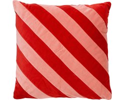 Dutch Decor PEBBE - Sierkussen velvet 45x45 cm - aurora red - rood - roze - strepen - color blocking - Inclusief binnenkussen