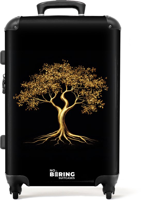 NoBoringSuitcases.com® - Grande valise Arbre de vie doré sur fond noir - Bagage - Valise de voyage - Valise chariot - Valises 67cm